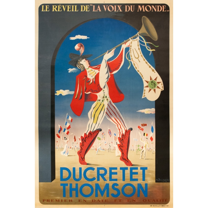 Affiche ancienne de publicité - Jean Denis Malcles - 1945 - Ducretet Thomson - 147.5 par 98.5 cm