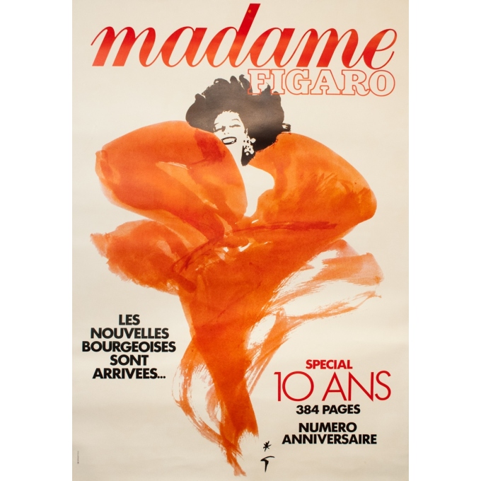 Affiche ancienne de publicité - Gruau - Circa 1980 - Madame Figaro Couverture - 172 par 121 cm