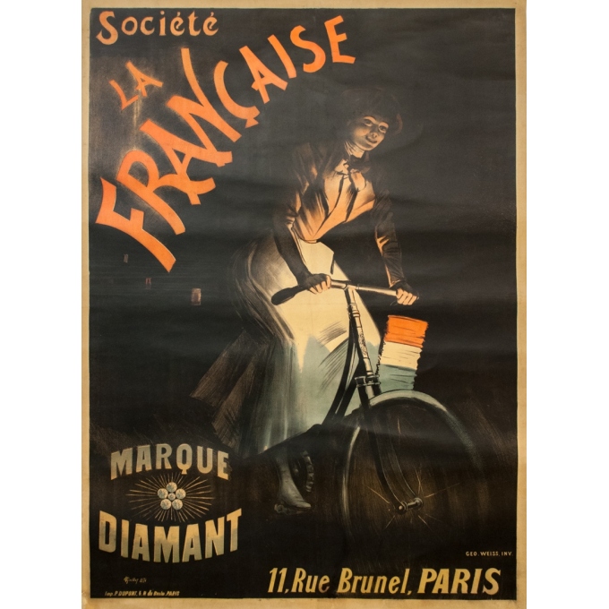 Vintage advertising poster - Geo. Weiss - Circa 1910 - Cycles La Française Diamant - 61 by 44.1 inches