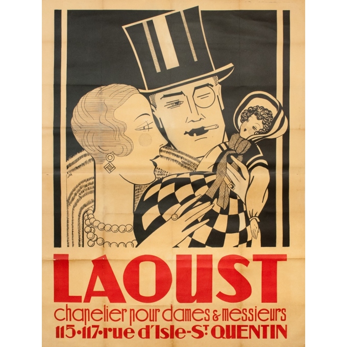 Vintage advertising poster - Circa 1920 - Laoust Chapelier Pour Dames Et Messieurs - 60.6 by 46.1 inches