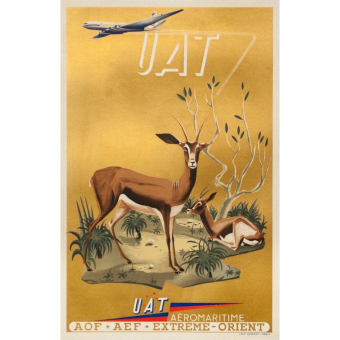 Vintage travel poster - Toni Mella - 1960 - Aeromaritime UAT Antilope - 22.6 by 15 inches