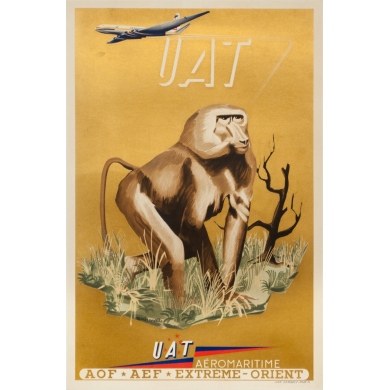 Vintage travel poster - Toni Mella - 1960 - Aeromaritime UAT Babouin - 22.6 by 15 inches