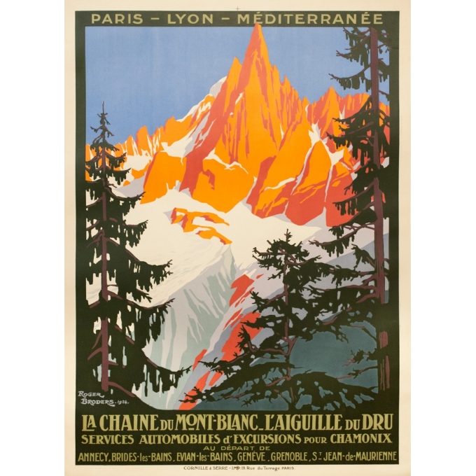 Affiche ancienne de voyage - Roger Broders - 1924 - La chaine du Mont- Blanc l'Aiguille du Dru - 106.5 par 78 cm
