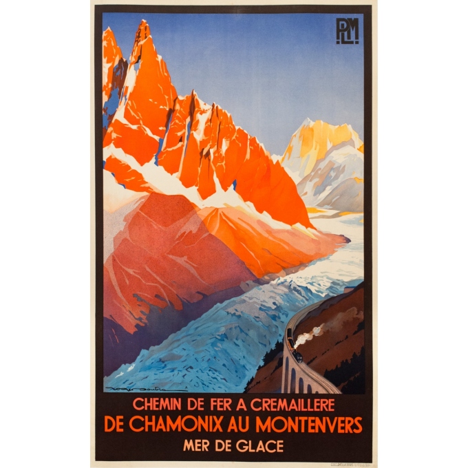 Affiche ancienne de voyage - Roger Soubi - 1924 - Chamonix au Montenvers - Mer de glace PLM - 100 par 62 cm