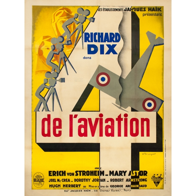 Affiche ancienne de cinéma - A. Brunyet - 1932 - Quatre De L'Aviation - Richard Dix - George Archaimbaud - 160 par 120 cm