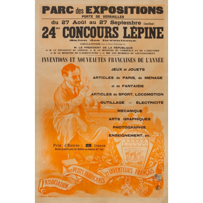 Affiche ancienne d'exposition - Circa 1920 - 24 Ème Concours Lépine - Parc des Expositions Porte de Versailles - 118.5 par 79 cm