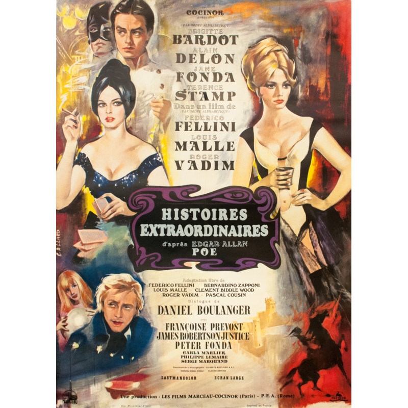 Affiche ancienne de cinéma - G. Allard - 1968 - Histoires Extraordinaires d'après Edgar Allan Poe - 160 par 120 cm