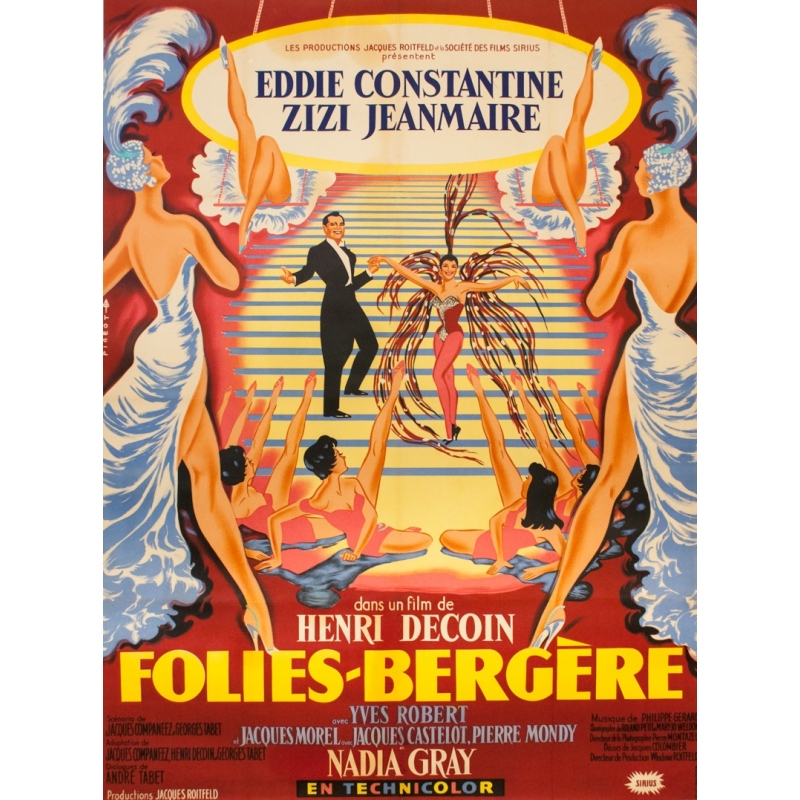 Affiche ancienne originale - Pigeot - Circa 1950 - Folies Bergère - 160 par 120 cm