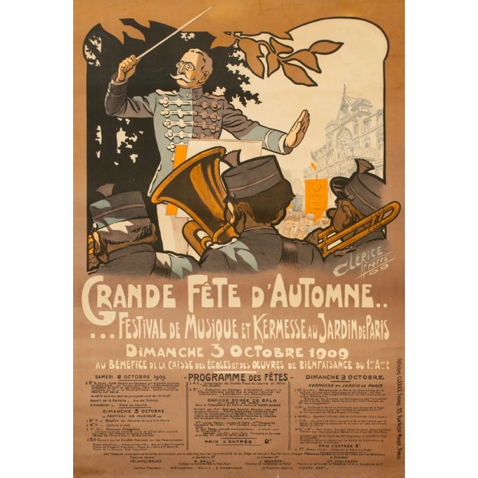 Affiche ancienne originale - Clérice Et Frères - 1909 - Grande Fête D'Automne - 139.5 par 97.5 cm