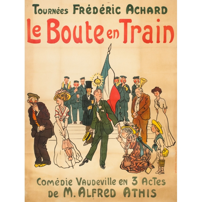 Affiche ancienne originale - Circa 1920 -  Le Bout En Train Comédie - Tournées Frédéric Achard - 156 par 117 cm