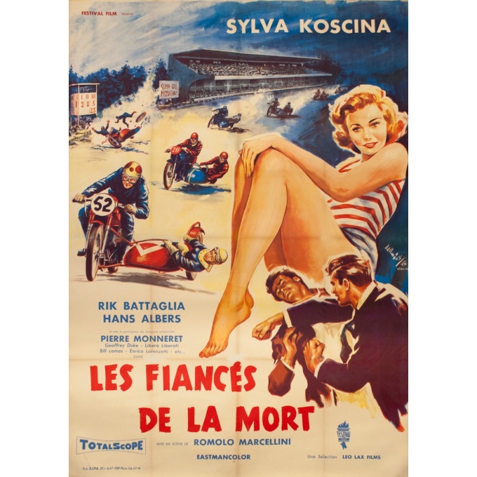 Affiche ancienne de cinéma - De Amicis - 1957 -  Les Fiancés De La Mort - Sylva Koscina - 160 par 120 cm