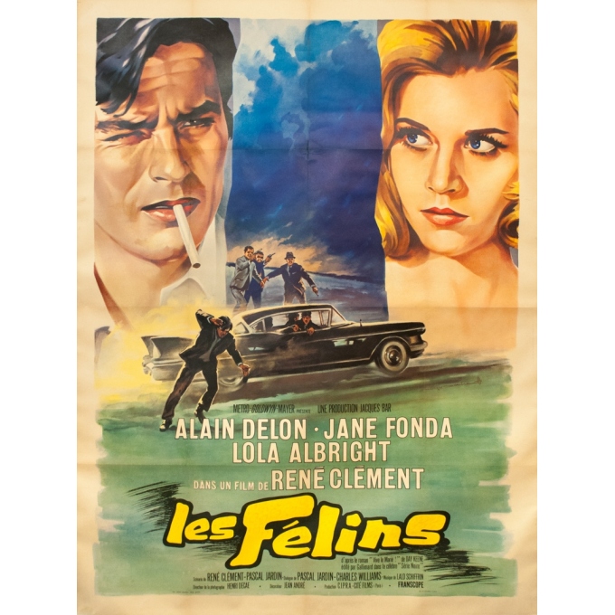 Affiche ancienne de cinéma - Roger Soubie  - 1964 - Les Félins - Alain Delon - Jane Fonda - 160 par 120 cm