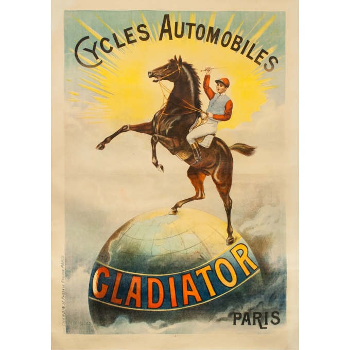 Affiche ancienne de publicité - Digneres - Circa 1910 -  Cycles Automobiles Gladiator Paris - 162 par 115 cm