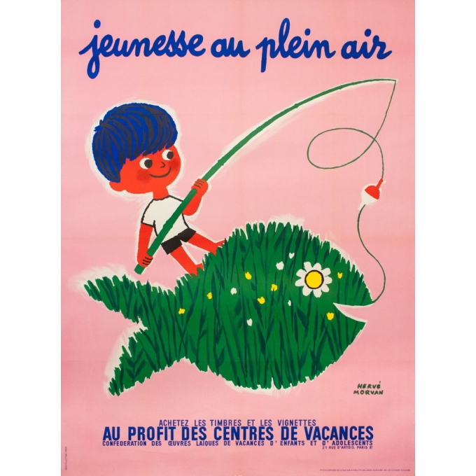 Affiche ancienne de publicité - Hervé Morvan - Circa 1951 - Jeunesse Au Plein Air - 159 par 119 cm