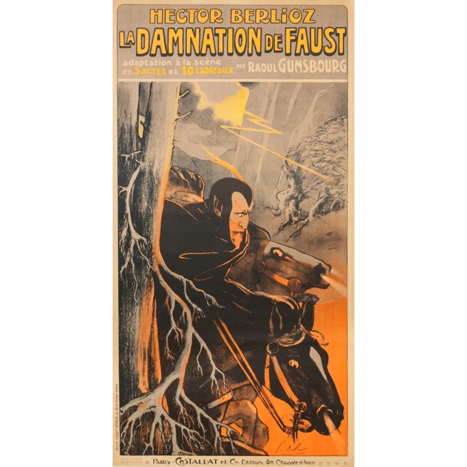 Affiche ancienne originale - S.Dola - Circa 1895 -  Opéra La Damnation De Faust - Hector Berlioz - 139 par 72 cm