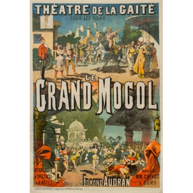 Affiche ancienne originale - Circa 1884 -  Théatre De La Gaité - Le Grand Mogol - 129 par 89 cm