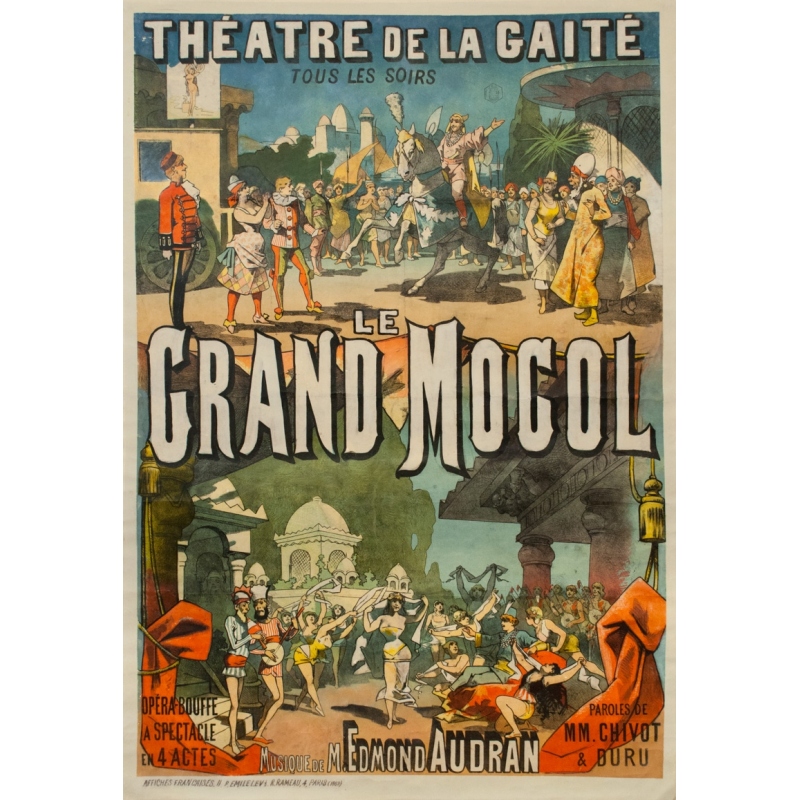 Affiche ancienne originale - Circa 1884 -  Théatre De La Gaité - Le Grand Mogol - 129 par 89 cm