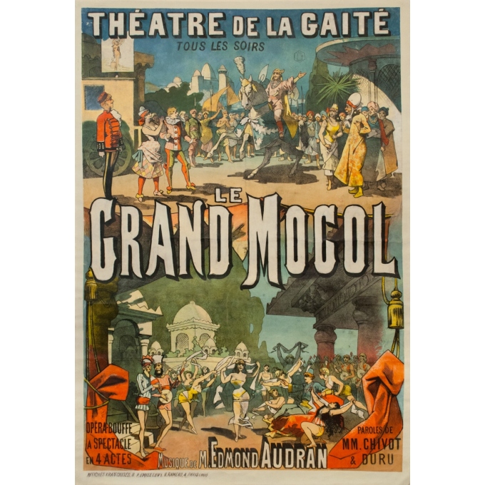 Affiche ancienne originale - Circa 1884 -  Théatre De La Gaité - Le Grand Mogol - 129 par 89 cm