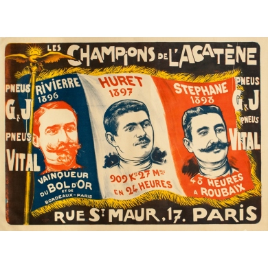 Vintage advertising poster - F.Icham - Circa 1900 - Les Champions De L'Acatène - 51.2 by 37 inches