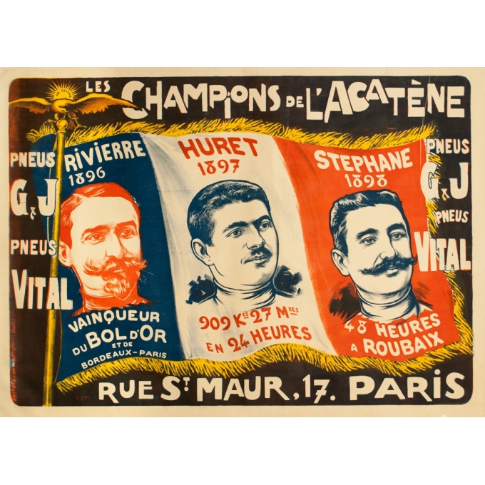 Affiche ancienne de publicité - F.Icham - Circa 1900 - Les Champions De L'Acatène - 130 par 94 cm