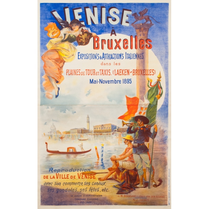 Affiche ancienne d'exposition - L Gaudio - 1900 - Venise À Bruxelles - 157 par 102 cm