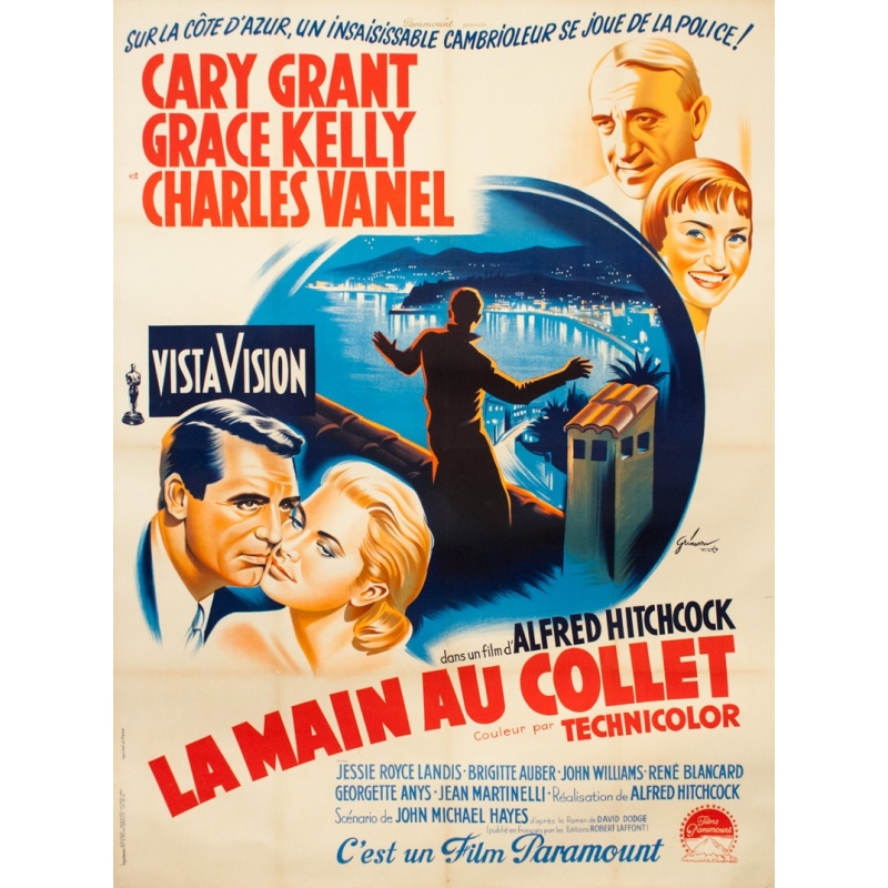Affiche ancienne de cinéma - Grinson - 1955 -  La Main Au Collet - Gary Grant - Grace Kelly - Alfred Hitchcock - 160 par 120 cm