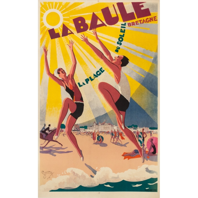 Affiche ancienne de voyage - Sauro - Circa 1930 - La Baule Plage Du Soleil - 100.5 par 62.5 cm