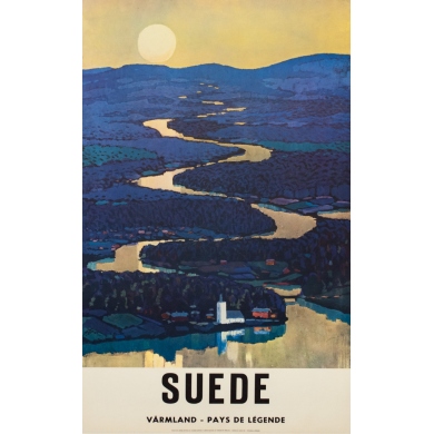 Vintage travel poster - 1970 - Suède Värmland Sweden - 39.6 by 24.8 inches