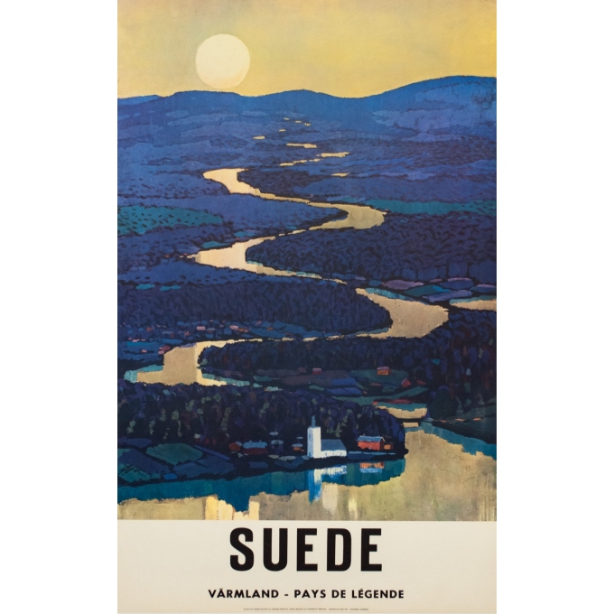 Affiche ancienne de voyage - 1970 - Suède Värmland Sweden - 100.5 par 63 cm