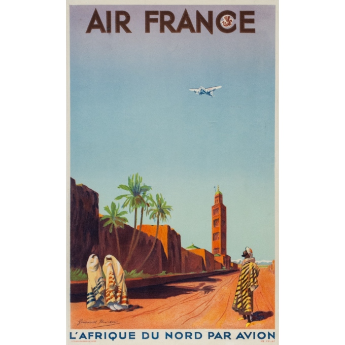 Affiche ancienne de voyage - Guiraud Rivière - 1934 - L'Affrique Du Nord Par Avion Air France - Petit Format - 50 par 30 cm