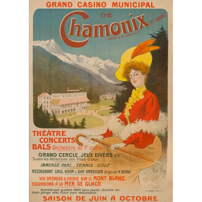 Vintage travel poster - René Péan - 1905 - Grand Casino Municipal De Chamonix - 48.6 by 34.6 inches Vintage travel poster - René Péan - 1905 - Grand Casino Municipal De Chamonix - 48.6 by 34.6 inches