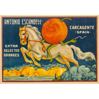 Vintage label - Masia - Circa 1940 - Orange Antonio Escandell - 10.6 by 7.5 inches