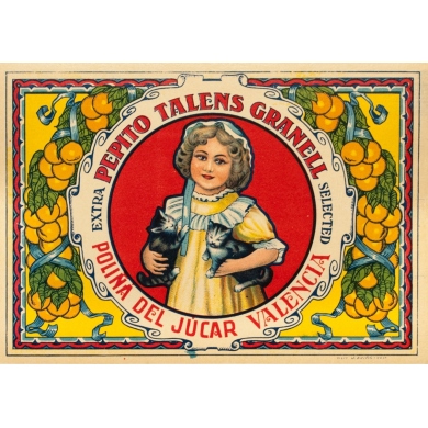 Vintage label - J.Avino - Circa 1940 - Orange Petio Talens Granell Valence - Valencia - 11 by 7.9 inches