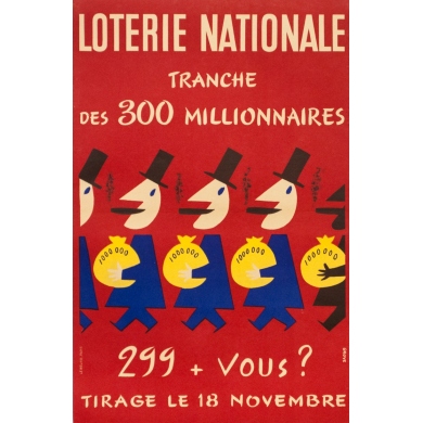 Vintage advertising poster - Grove - Circa 1950 - Lotterie Nationale Tranche Des 300 Millionaires - 23.2 by 15.2 inches
