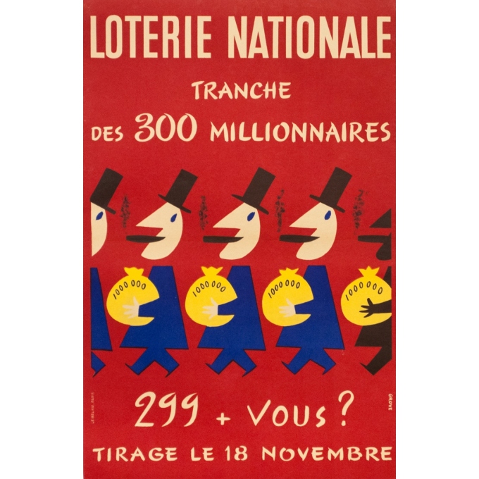 Affiche ancienne de publicité - Grove - Circa 1950 - Lotterie Nationale Tranche Des 300 Millionaires - 59 par 38.5 cm