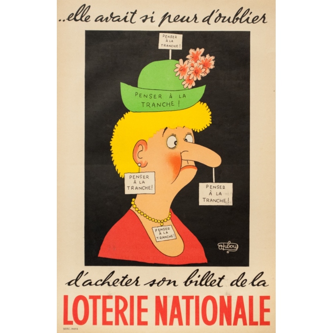 Affiche ancienne de publicité - Dubout - Circa 1950 - Loterie Nationale - 59 par 39 cm