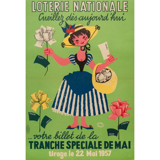 Vintage advertising poster - Lefor Openo - 1957 - Lotterie Nationale Cueillez Dès Aujourd-Hui - 22.8 by 15.6 inches