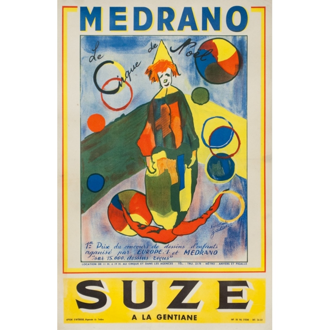 Vintage advertising poster - A.Gaillard - Circa 1960 - Medrano Suze À La Gentiane - 24 by 15.8 inches