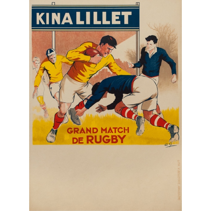Affiche ancienne de publicité - A.G - Circa 1930 - Kina Lillet Grand Match De Rugby - 80 par 58 cm