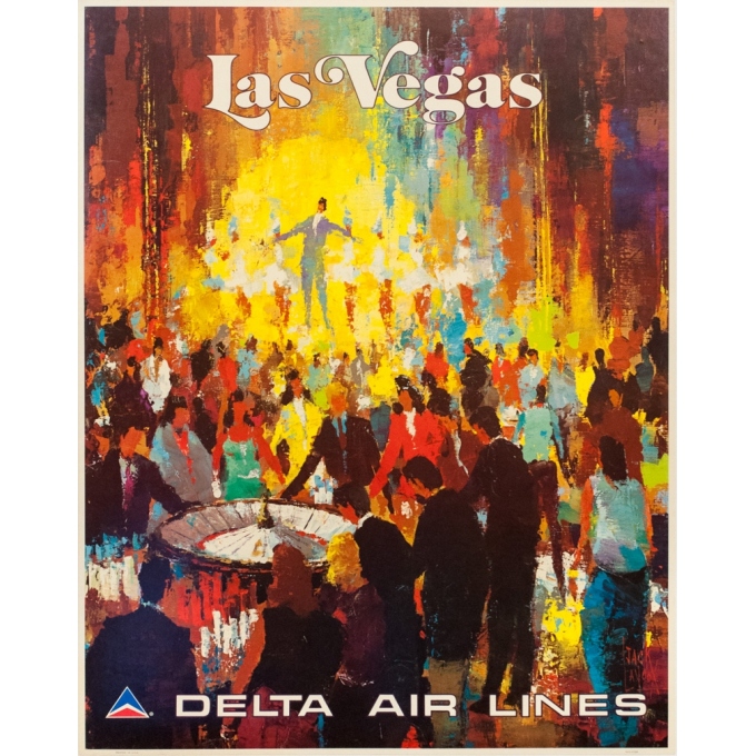 Affiche ancienne de voyage - Jack Laydox - Circa 1970 - Las Vegas Delta Airlines - 71.5 par 56.5 cm