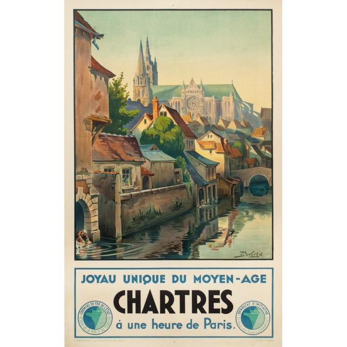 Affiche ancienne de voyage - J.Tuveroïe - Circa 1930 - Chartres - 100 par 63.5 cm