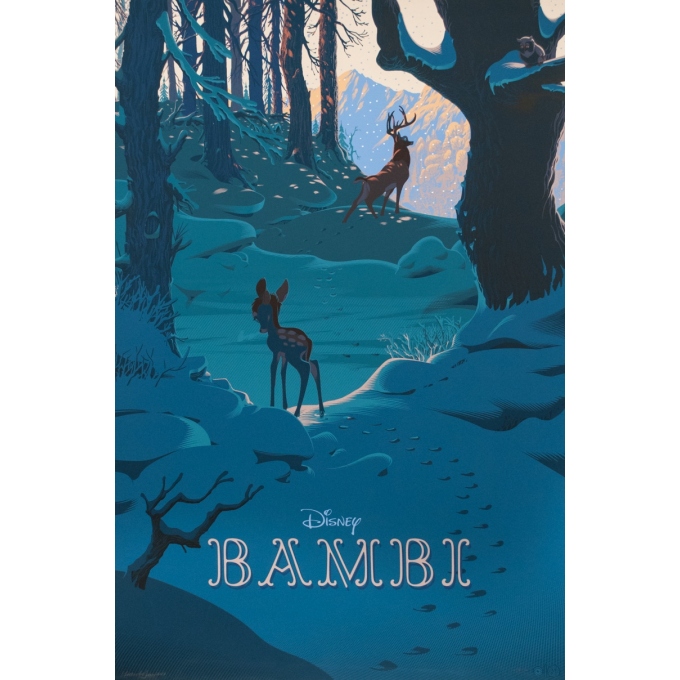 Affiche sérigraphiée originale - Laurent Durieux - 2017 - Bambi - Signée - N°2/40 - 91.5 par 62 cm