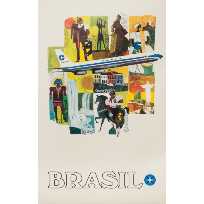 Affiche ancienne de voyage - Jung Bluth - Circa 1969 - Brasil Varig - 65.5 par 41 cm