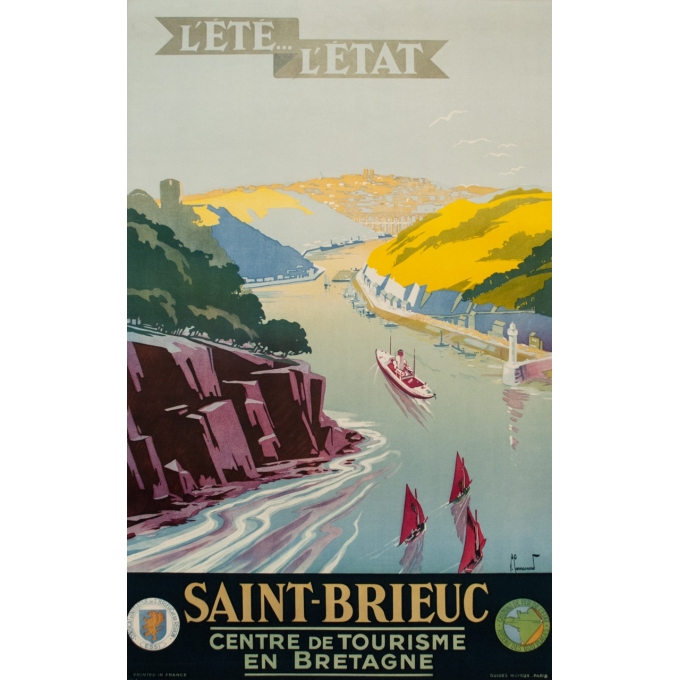 Affiche ancienne de voyage - Pierre Commarmond - Circa 1930 - Saint Brieuc Centre de Tourisme en Bretagne - 100 par 62.5 cm