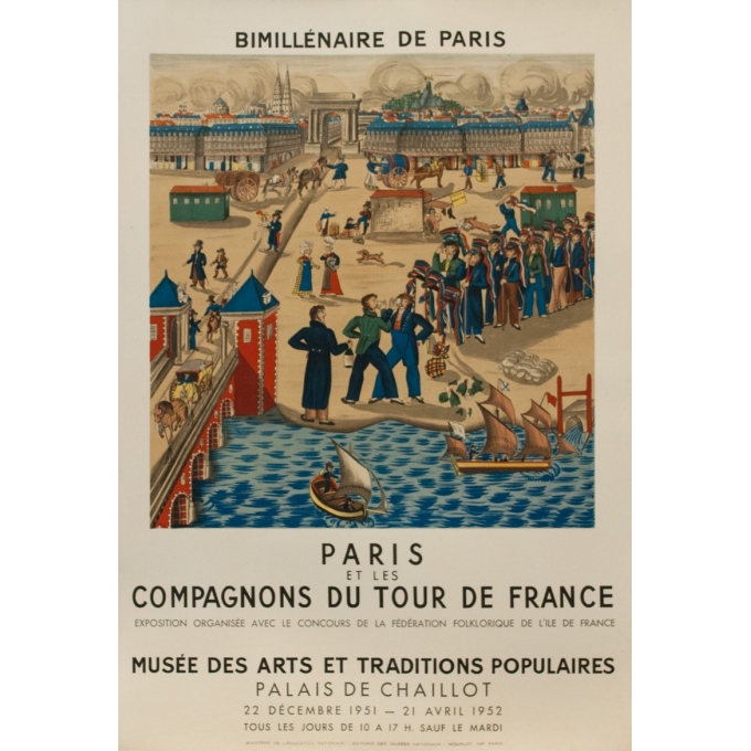 Affiche ancienne d'exposition - NC - 1952 - Paris et les compagnons du tour de France - 65 par 44.5 cm