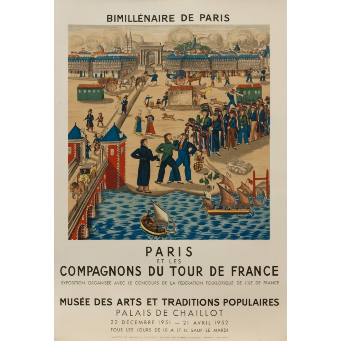 Vintage exhibition poster - 1952 - Paris et les compagnons du tour de France - 25.6 by 17.5 inches