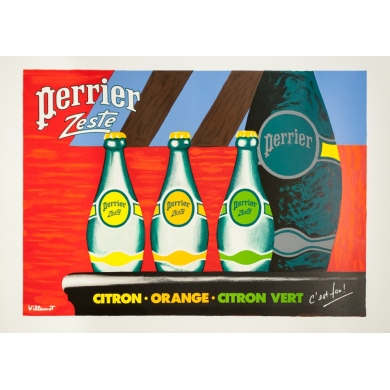 Original silkscreen print - Villemot - Circa 1990 - Perrier Zesté - 29.9 by 21.6 inches