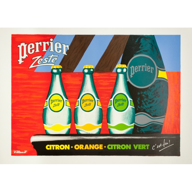 Original silkscreen print - Villemot - Circa 1990 - Perrier Zesté - 29.9 by 21.6 inches