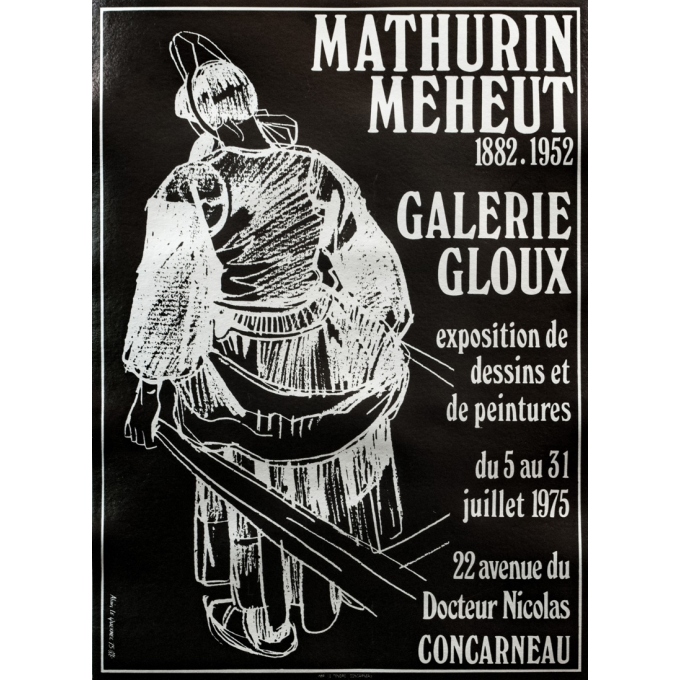 Affiche ancienne d'exposition - Alain Le Quernec - 1975 - Mathurin Meheut, à Concarneau - 53 par 39 cm