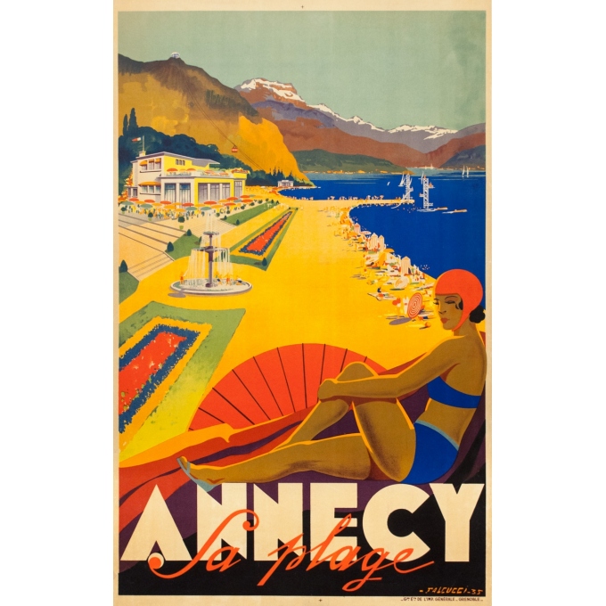 Affiche ancienne de voyage - Falcucci - 1935 - Annecy - 97 par 61 cm